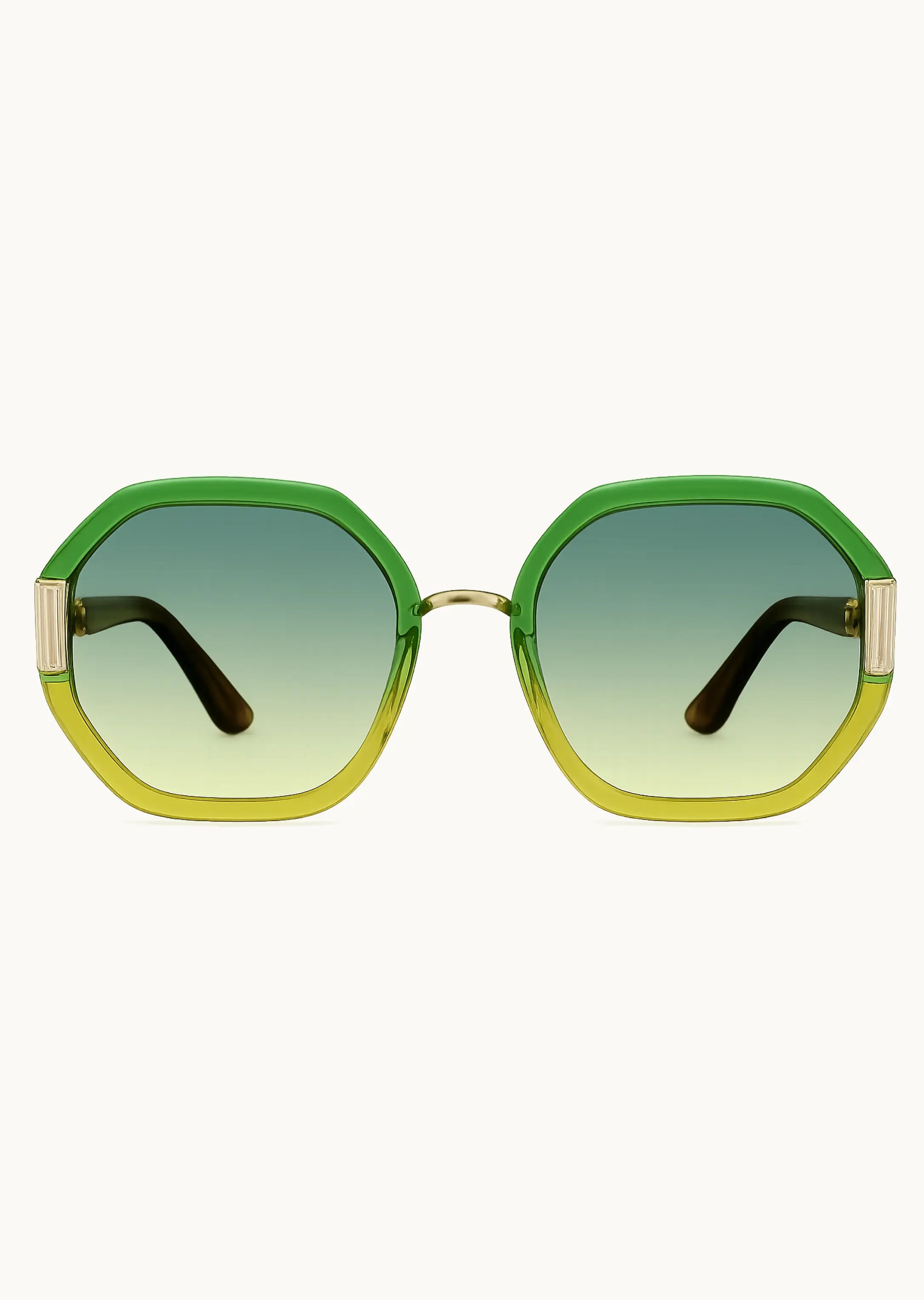 Gafas de sol de mujer con montura verde degradado estilo retro octagonal – Girlz Eyewear